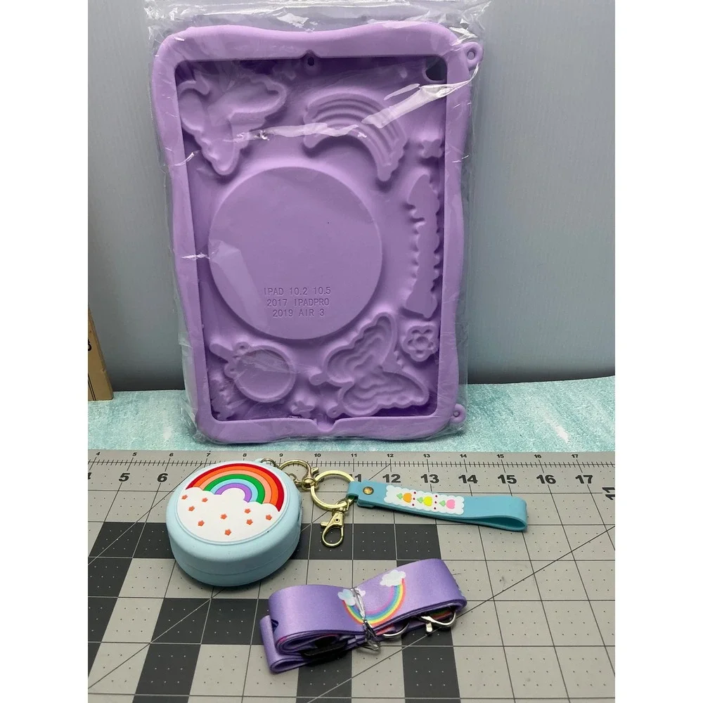 Beszeith Purple Butterfly Rainbow iPad Case 10.2 10.5 with Strap & Coin Purse‎